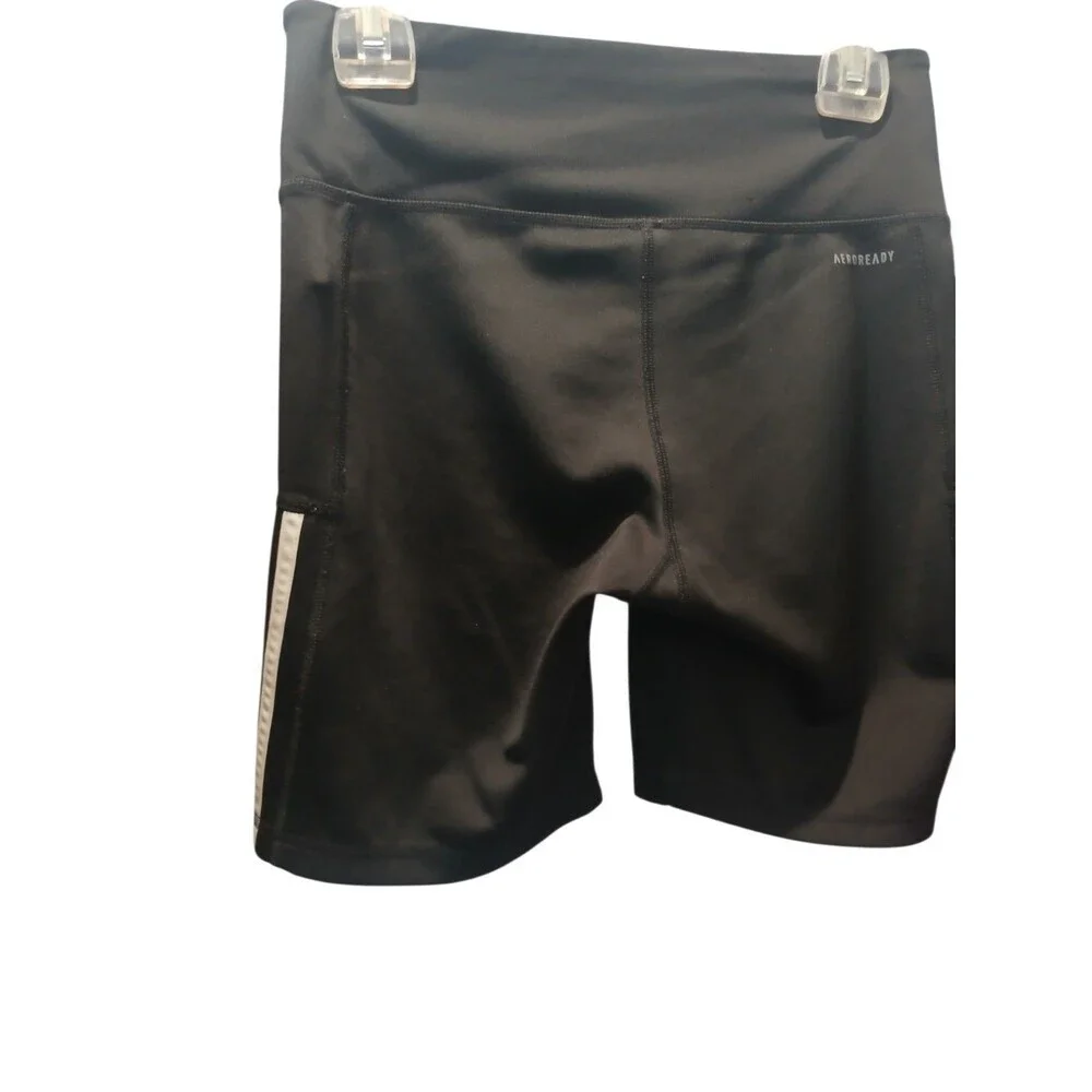 Adidas Biker Shorts Women’s Size M Black 3 Stripe Primegreen Aeroready Athletic